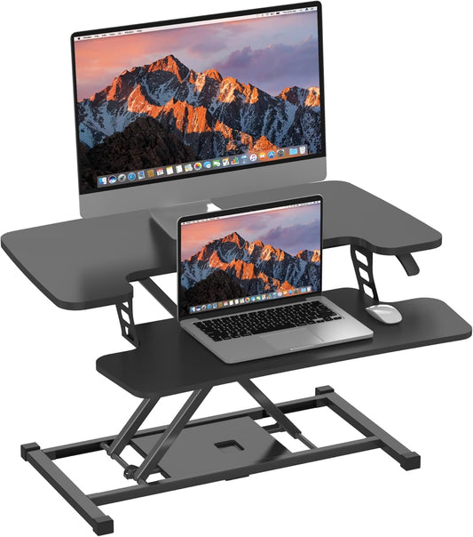 Height Adjustable Standing Desk Converter 32 inch, Switch Sit to Stand Computer Riser