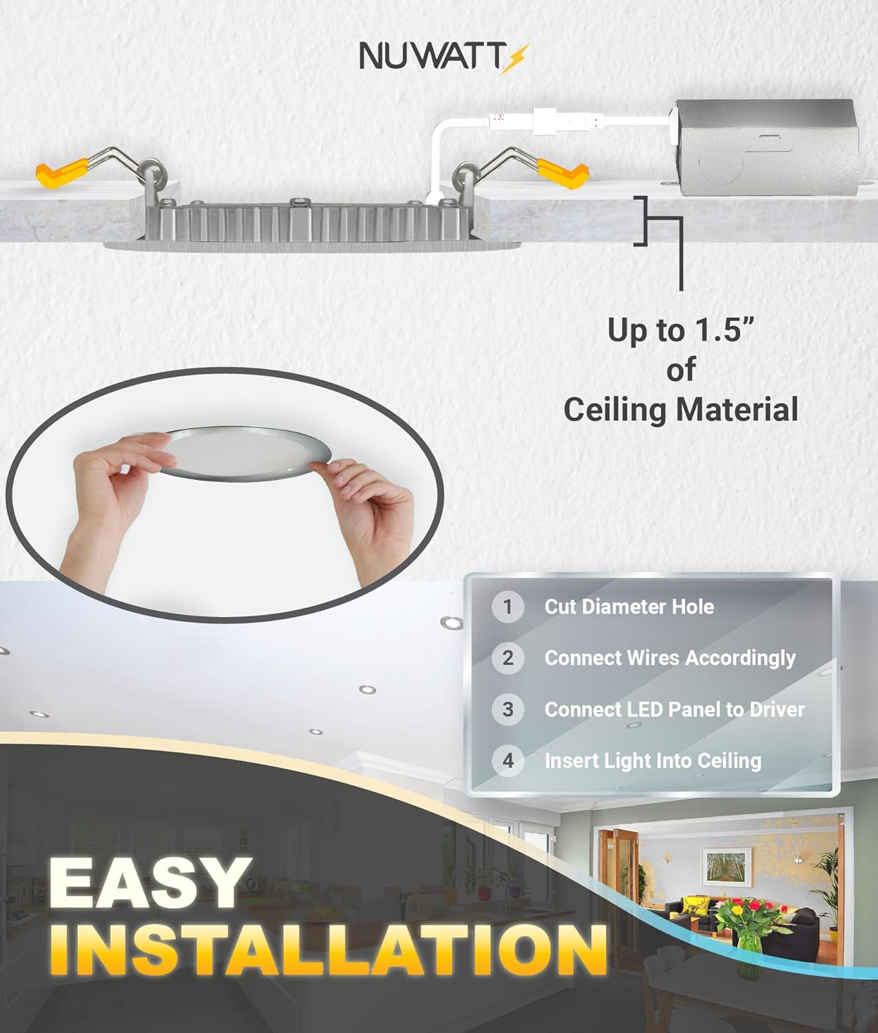6 Pack, 4 Inch Ultra-Thin Recessed LED Lights Brushed Nickel, 5CCT 2700K/3000K/3500K/4000K/5000K Selectable, 630LM, 9W, IC Rated, Dimmable, Canless Downlight With Junction Box, Energy Star, ETL