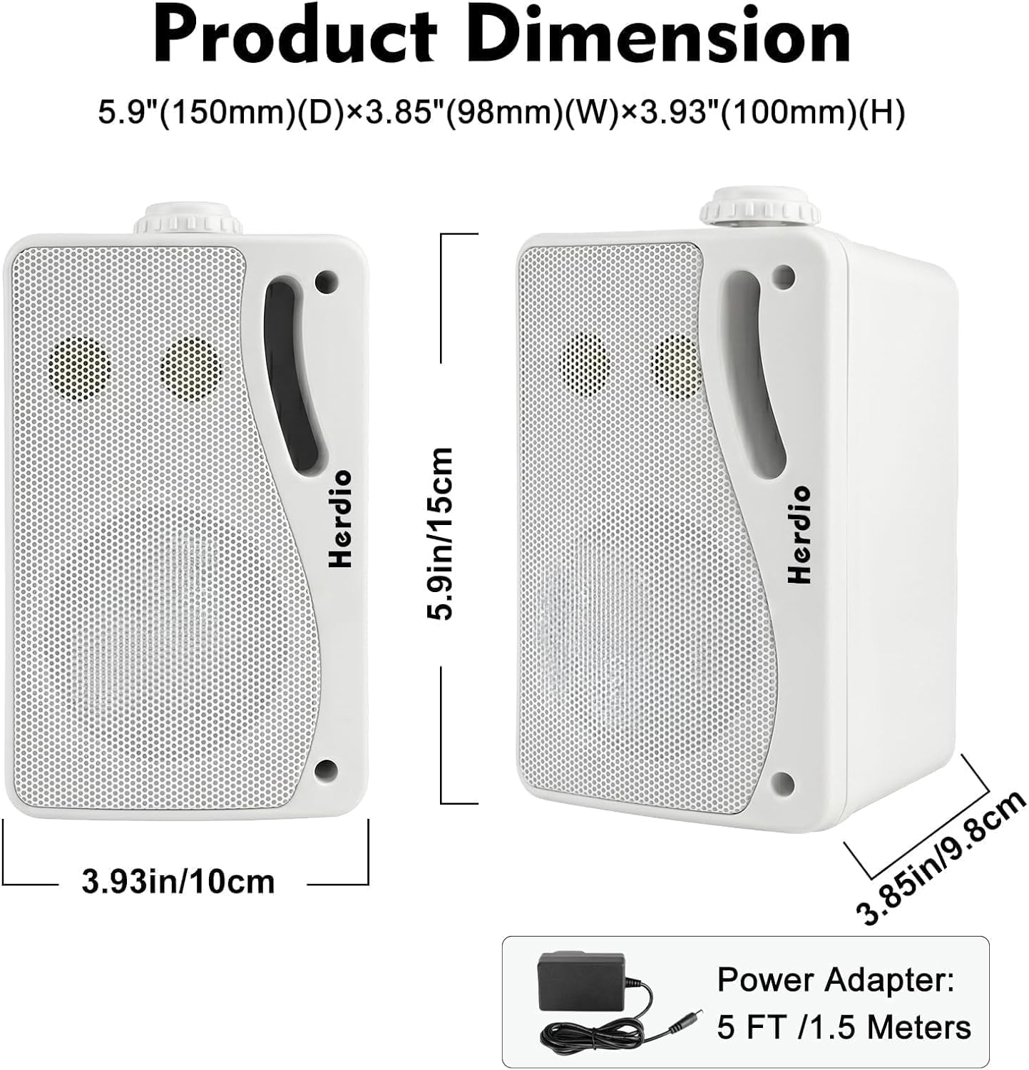 3.5" 200W Outdoor Bluetooth Speakers, IP44 Waterproof Rating and Be Able to Wireless Multi-Connection Up to 20 Units for Patio/Porch/Balcony (White, 2-Pack)