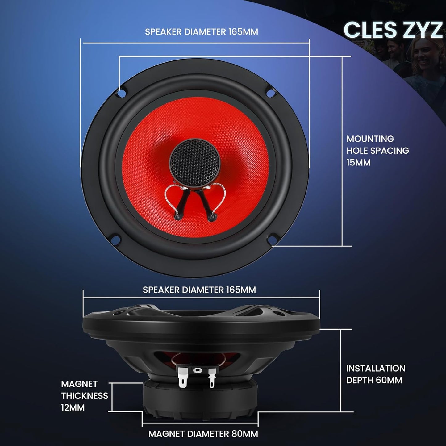 Upgraded 6.5“ Car Speakers, 6.5 Speakers with Glass Fiber Cone, 800W Max Power, 200W RMS, 4 Ohm, 90dB Sensitivity for Delivering HiFi Sound, Ideal Audio Upgrade for New & Old Cars (Pair)