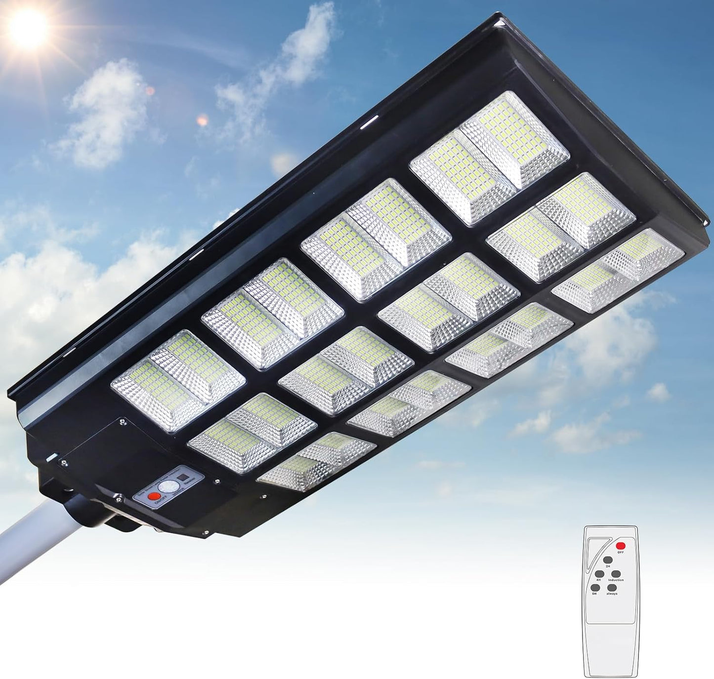 Galental 1300W Solar Street Light with Remote Control, 6500K Dusk to Dawn Solar Parking Lot Light Commercial, IP65 Waterproof Solar Security Flood