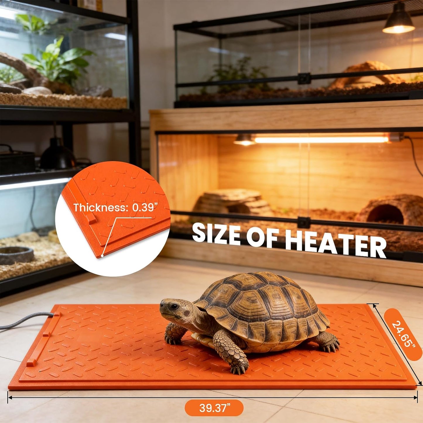 Tortoise Heating Mat 24.6 × 39.4” Waterproof &Temperature Control | 115w Reptile Heating Pad Safety Adjustable Heat Mat for Turtle, Tortoise, Snakes