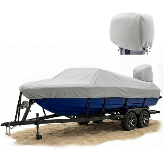 FOCEAN Boat Covers 16-18ft 1200D Waterproof Heavy Duty Marine Tarp Gray Cover, Fits Bass, V-Hull, Tri-Hull, Runabout & Fish Ski Boats with Storage Bag