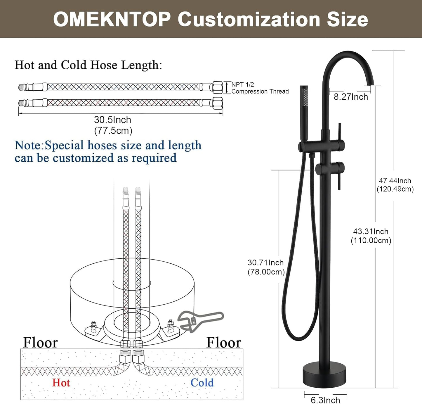 Black Freestanding Tub Filler Freestanding with Handheld Shower