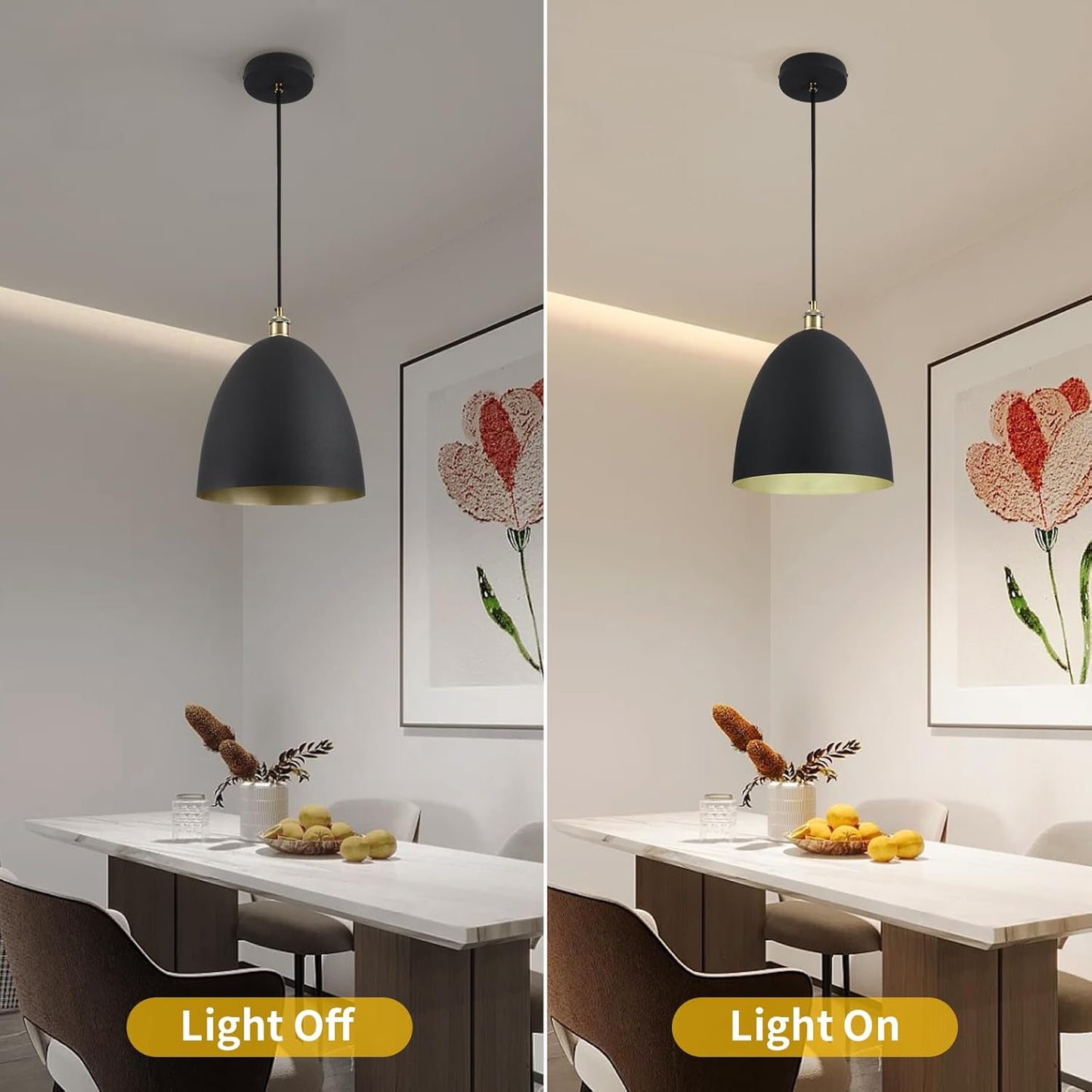 2 Pack 11.8' Diameter Modern Minimalist Black and Gold Pendant Lights - Suitable for a Variety of Styles and Scenes