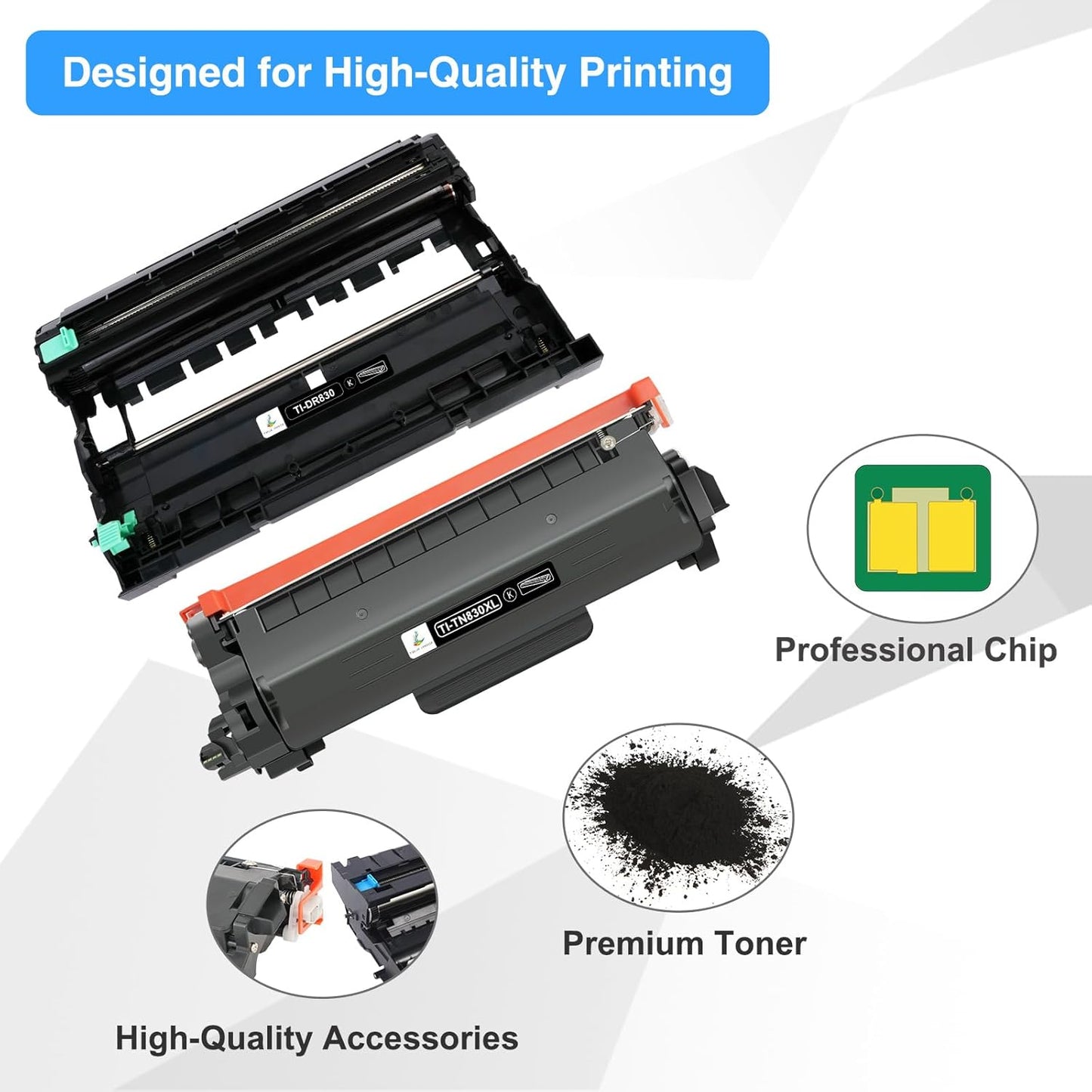 TN830XL TN830 Toner Cartridges DR830 Drum Unit Compatible for Brother TN 830XL 830 DR 830 DR-830 Drum Unit for HL-L2460DW DCP-L2640DW MFC-L2820DW HL-L2405W HL-L2480DW HL-L2400D Printer(3 Pack)
