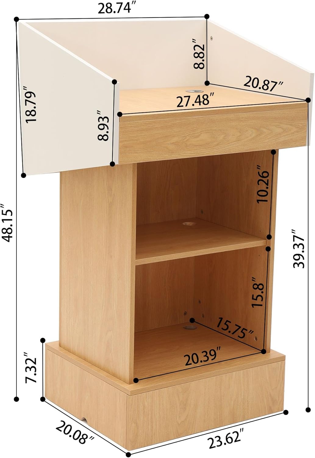 Wooden Podium Stand Lectern Oak Color 16MM Wood Board Elegant Design with Storage Wooden Pulpit for Restaurants Churches Seminars and Schools