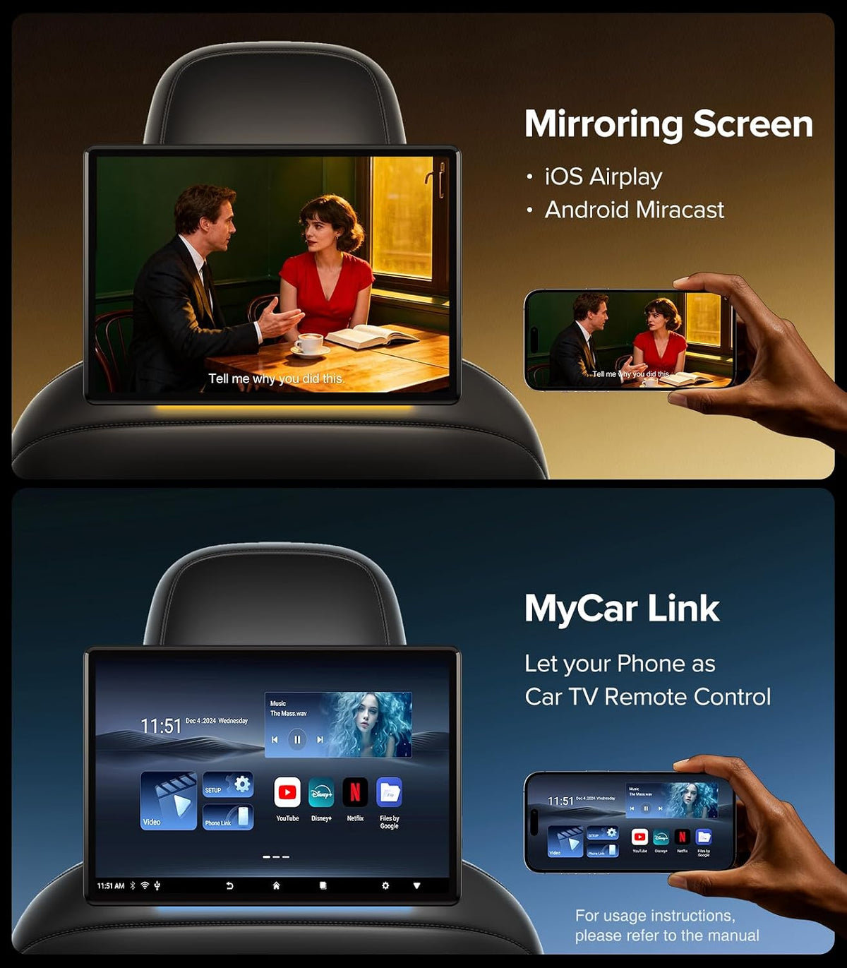 13.5" Android 13 Car Headrest Monitor 64GB Rear TV