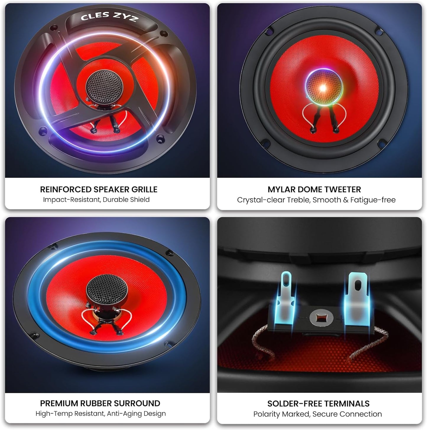 Upgraded 6.5“ Car Speakers, 6.5 Speakers with Glass Fiber Cone, 800W Max Power, 200W RMS, 4 Ohm, 90dB Sensitivity for Delivering HiFi Sound, Ideal Audio Upgrade for New & Old Cars (Pair)