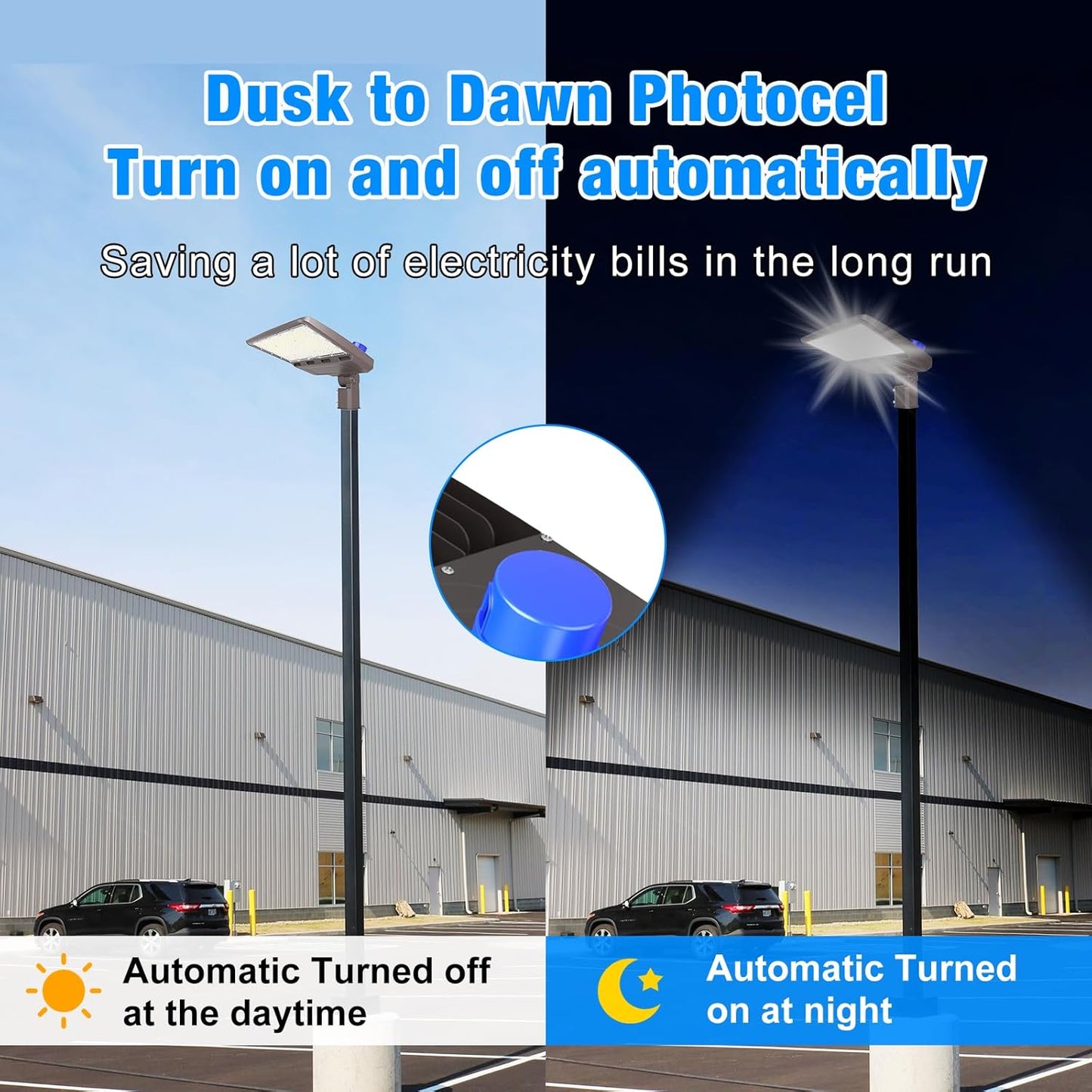 LED Parking Lot Light, 300W,42000LM 5000K 120-277V Daylight, LED Shoebox Light with Dusk to Dawn Photocell, Slipfitter Moun