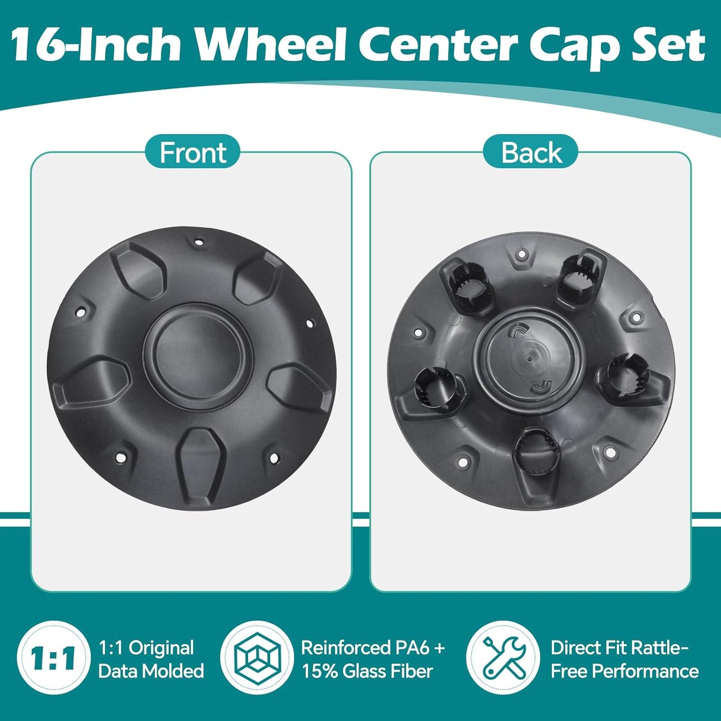 Set of 4 Hubcaps 16-inch Steel Wheel Black Center Caps for Ford Transit 150 250 350 350HD Single Rear Wheel 2015-2025 PA6 & 15% Glass Fiber 5 Stud Steel Wheel Hub Covers