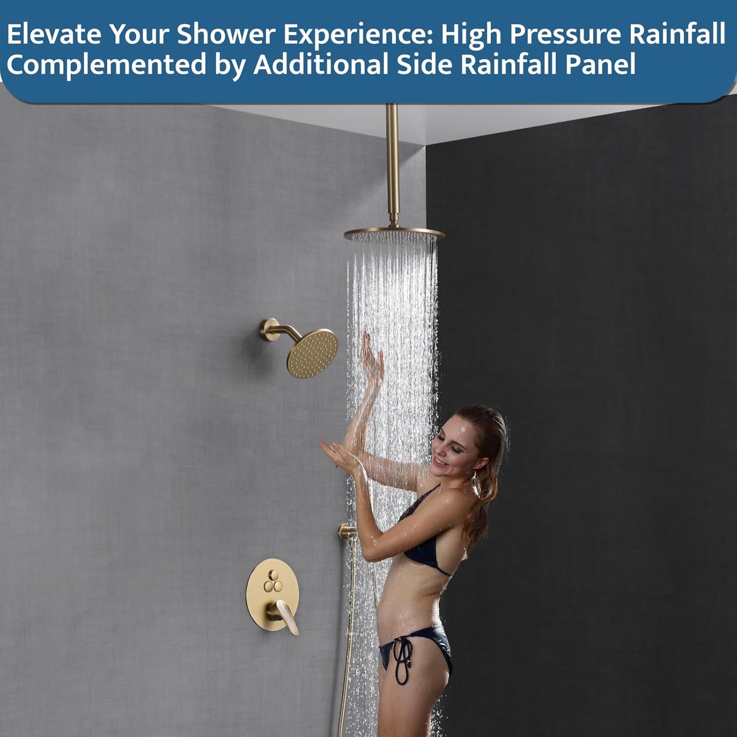 Shower System Matte Black, Push Button Diverter Shower Faucet with 2 in 1 Handheld, Ceiling Mount 10 Inch Shower Head with 6 Inch Wall Mount Shower H