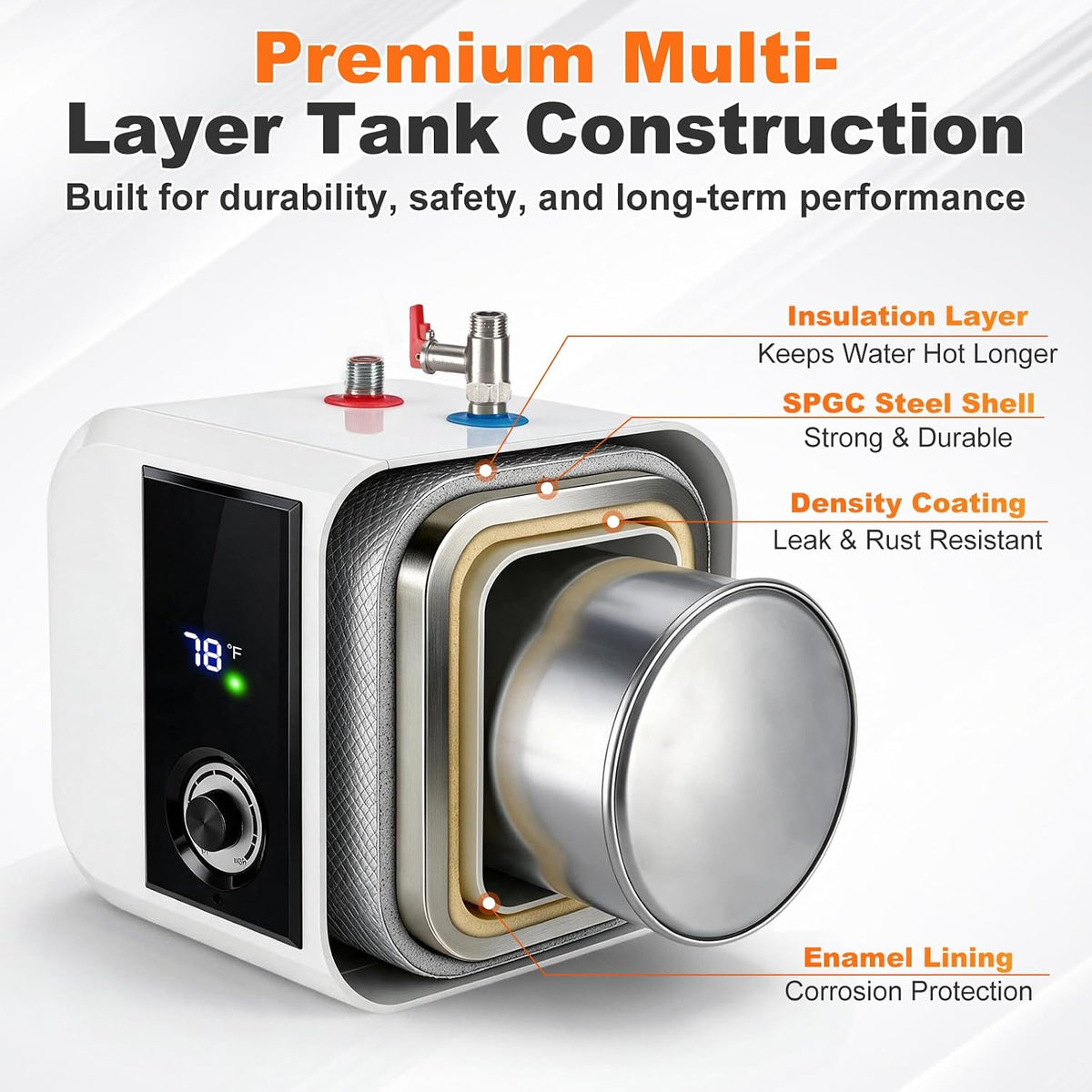 30L Under-Sink Water Heater, 8-Gal Electric Tank Water Heater
