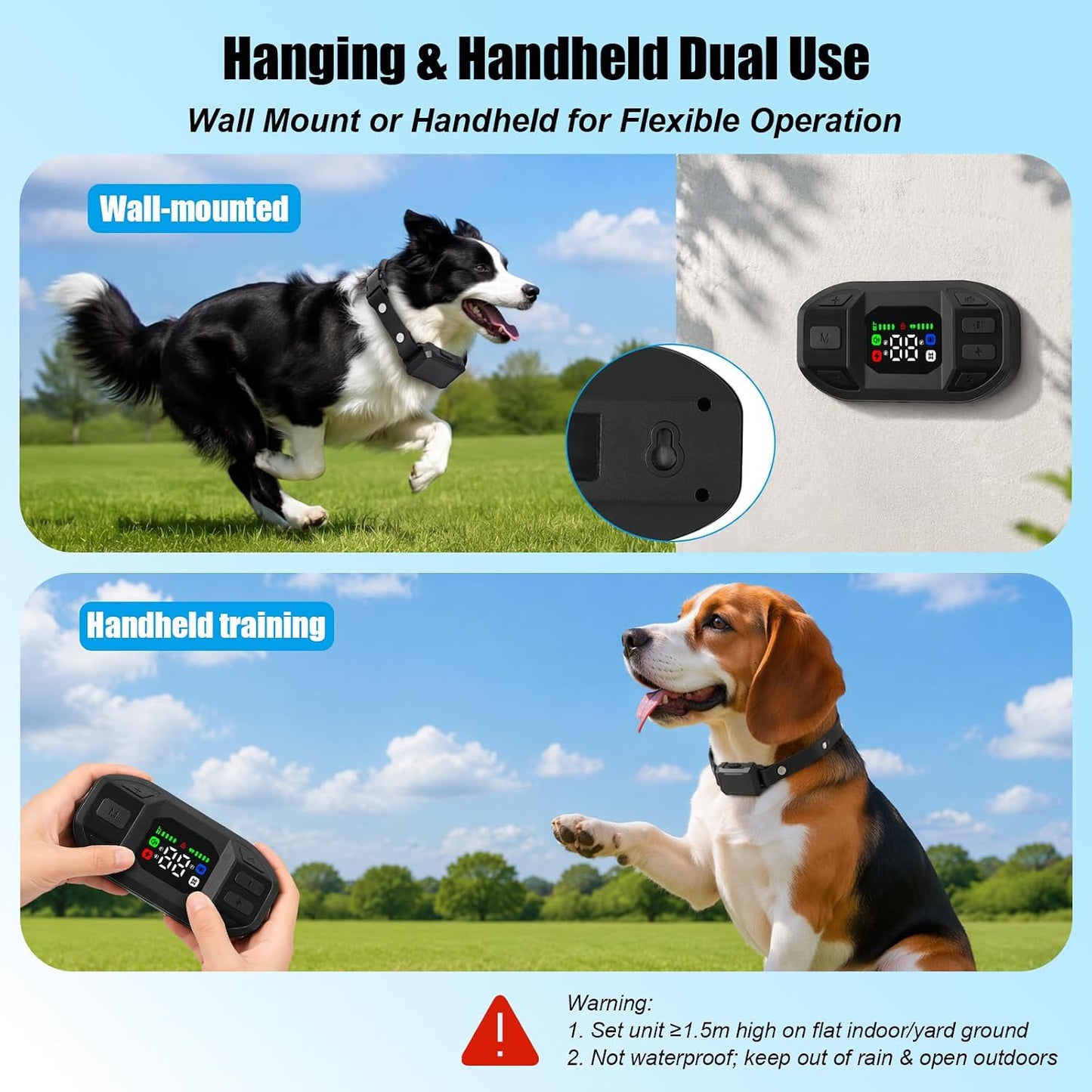 2-in-1 Wireless Dog Fence & Training Collar,300M Range,16 Boundary Levels,Rechargeable Collar with Beep,Vibration & Gentle Static Guidance,IPX6 Waterproof for Small Medium Large Dogs