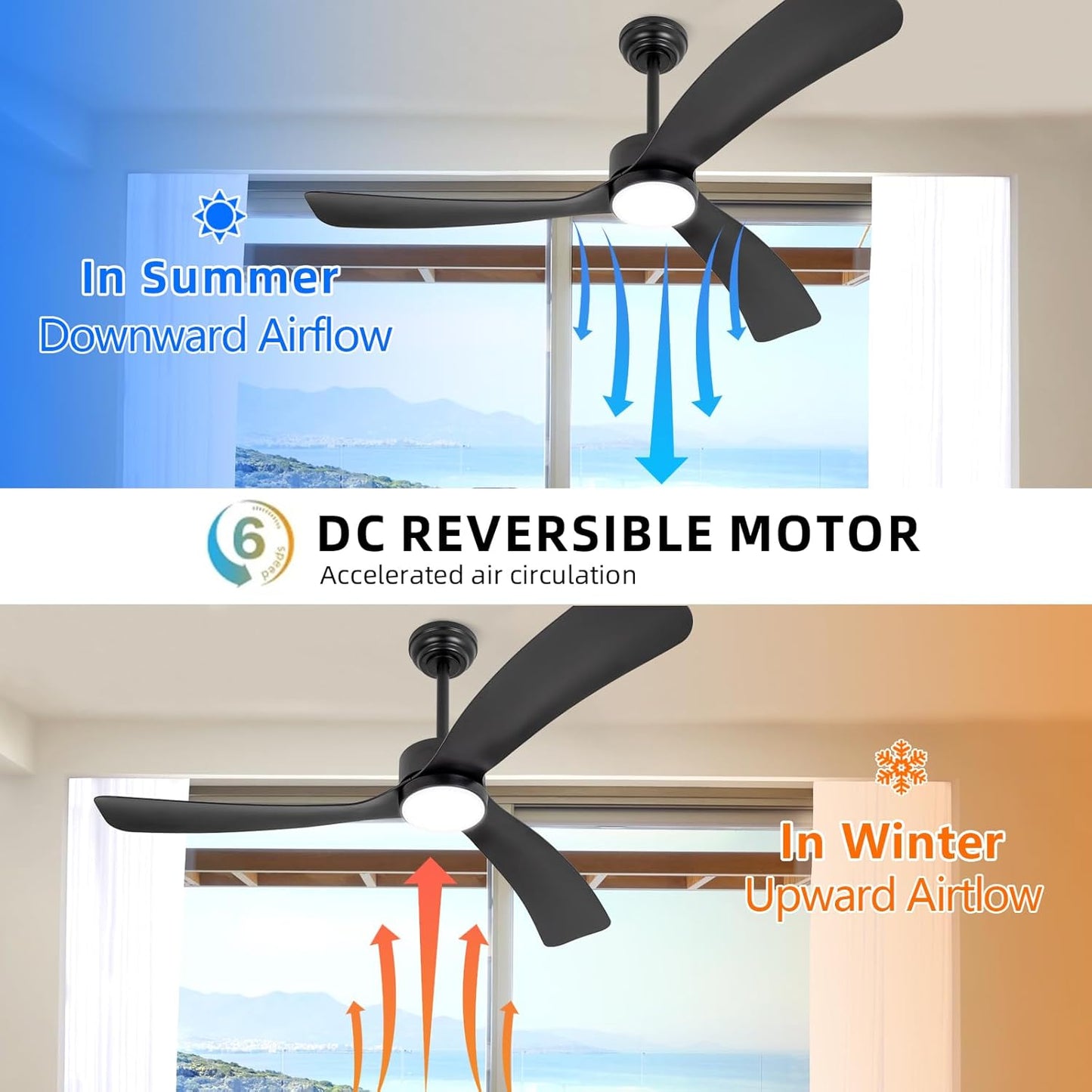 revoici Black Ceiling Fan with Light Remote 52in 6Speed Silent Reversible Motor 3CCT Dimmable LED Height Adjustable Timer Memory Function Modern