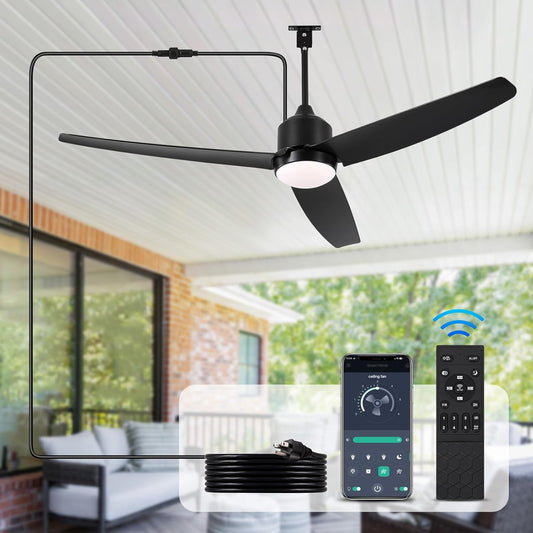 Waterproof Outdoor Ceiling-Fan with Light - 52&#34; Modern Ceiling Fans with 3 Colors LED Light, App & Remote Control, Quiet DC Motor, for Patios