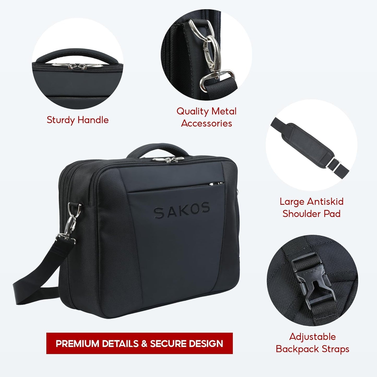 SAKOS HYBRID Laptop Case 15.6 Inch, 15.6 Laptop Case, Laptop Bag For Men, Computer Bag For Men, Water Resistant Messenger Bag Compatible With Macbook Pro 13/14/15", HP, Dell, Lenovo, Asus