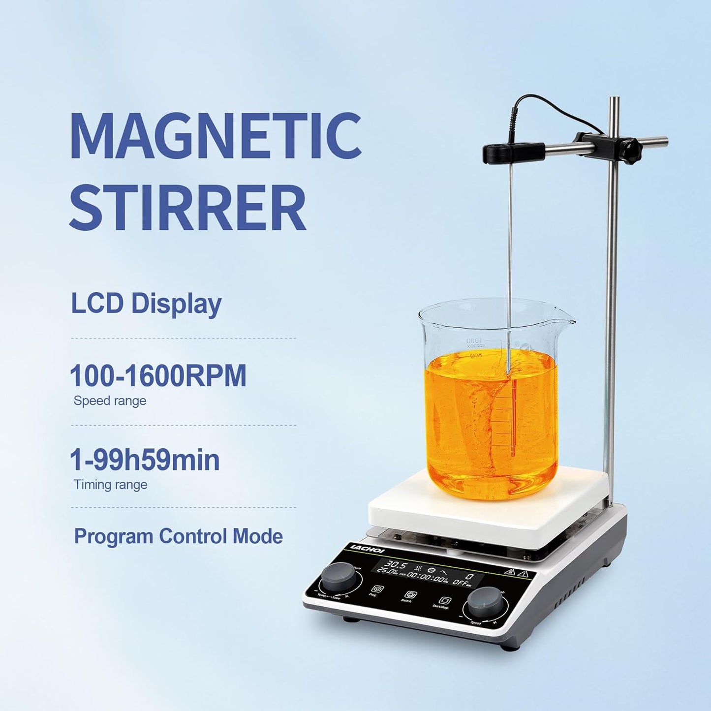 LACHOI Magnetic Stirrer Hot Plate Stirrer LCD Display 300 Max.5L 5.9inch Magnetic Stir Plate 1600RPM Magnetic Mixer Magnetic Hotplate Stirrer with