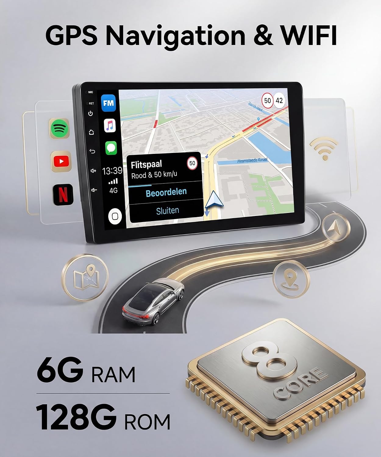 Car Stereo for Chevrolet Silverado/GMC Yukon 2007-2014 with Wireless CarPlay Android Auto, 4G+64G 10” Touchscreen Car Radio Mirror Link GPS WiFi Bluetooth FM RDS EQ SWC