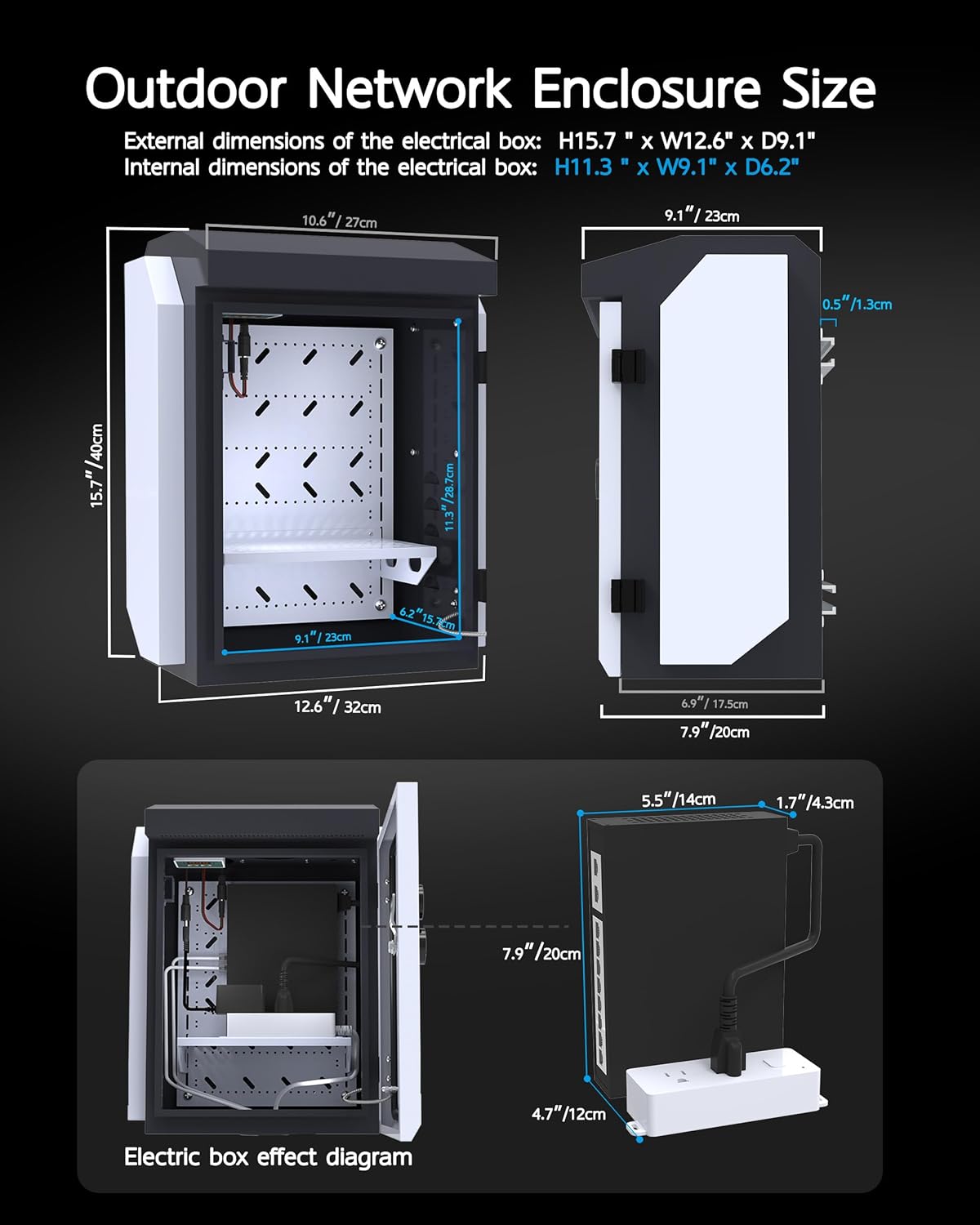 Outdoor Electrical Box with Thermostat and Fan, Precise Temperature Control 0.1F, IP65 Water Resistant Rating, Galvaniz