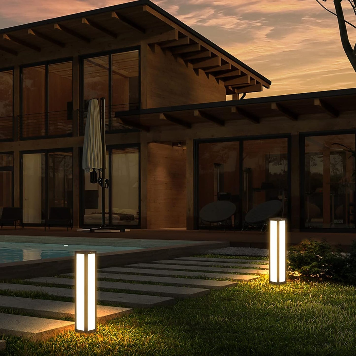 Linkmoon Landscape Path Light, 32' Modern Outdoor LED Luxury Bollard Lighting with IP54 Waterproof for Lawn Courtyard Driveway Pathway Decoration