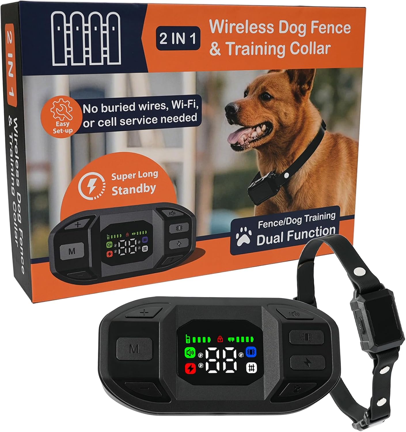2-in-1 Wireless Dog Fence & Training Collar,300M Range,16 Boundary Levels,Rechargeable Collar with Beep,Vibration & Gentle Static Guidance,IPX6 Waterproof for Small Medium Large Dogs