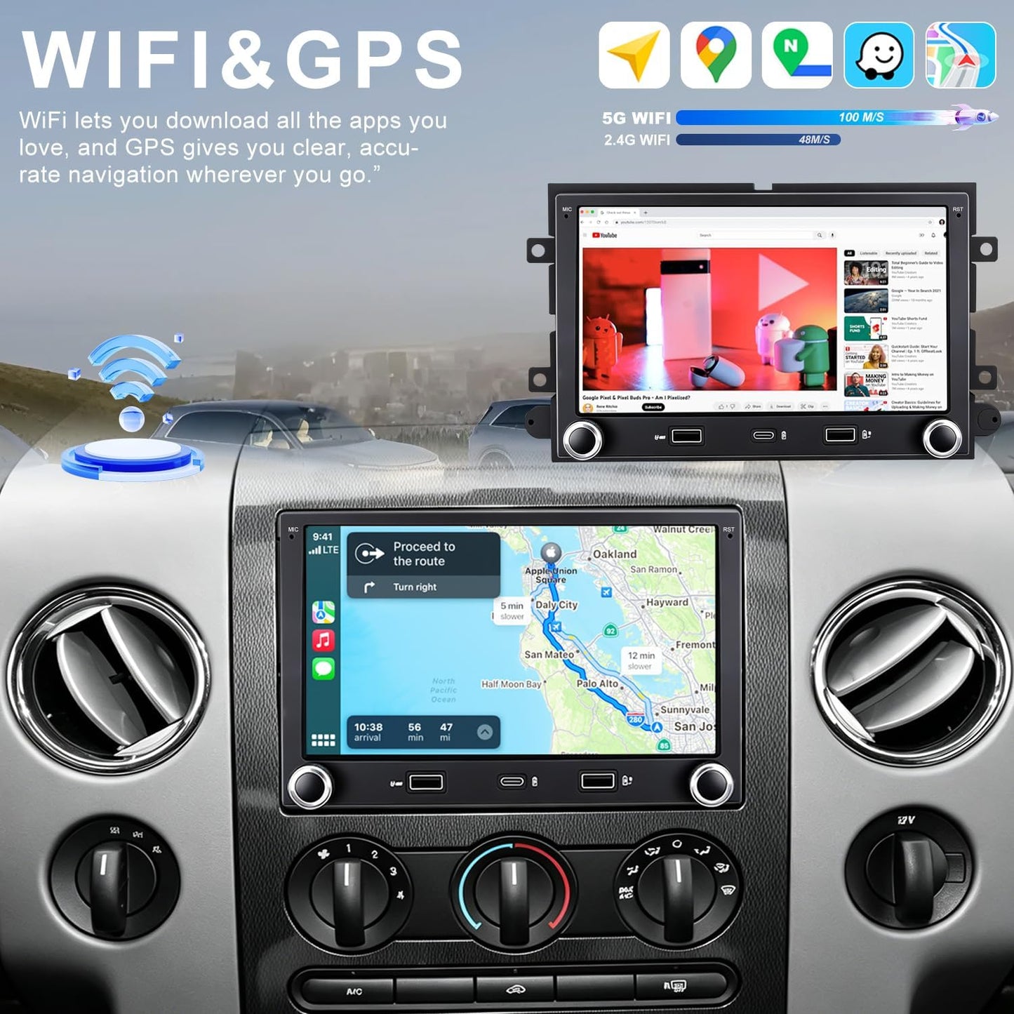 5G WiFi Car Radio for Ford Mustang 2005-2009, E150/E250/E350 2009-2014, Expedition 2007-2014, Explorer 2006-2010, Edge Fusion 7 Inch Touchscreen Stereo Wireless Carplay Android Auto GPS FM BT Camera