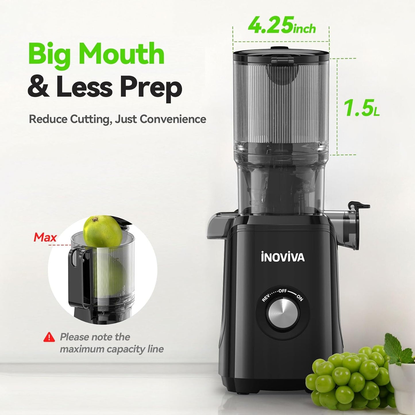 Cold Press Juicer, Juicer Machines with 1.5L Extra Large Feed Chute for Whole Vegetables & Fruits, Slow Masticating Juicer High Juice Yield, Self