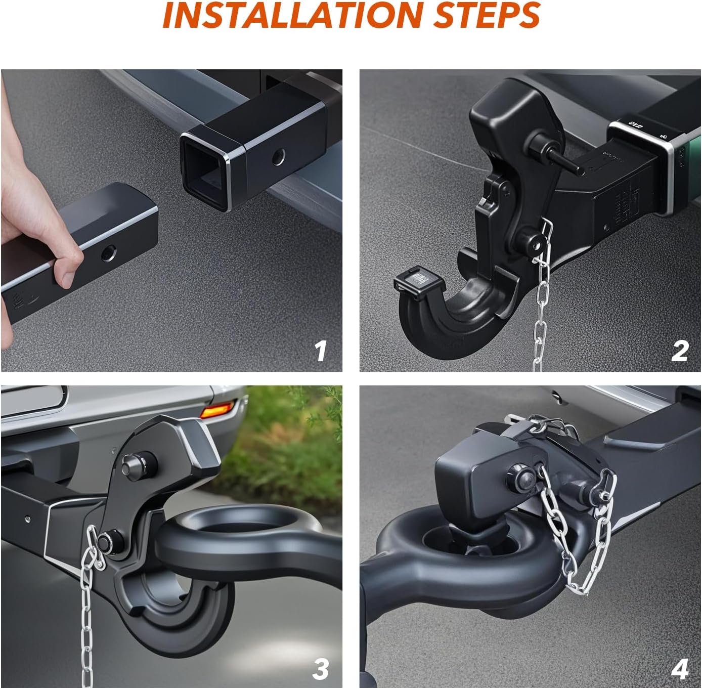 Heavy-Duty Pintle Hitch for 2 Inch Receiver, 33,000 lbs Towing Capacity, Pintle Trailer Hitch with 1 Hitch Pin Lock, Flexible Hook & High-Strength Carbon Steel Design, Fit for Trucks, SUVs