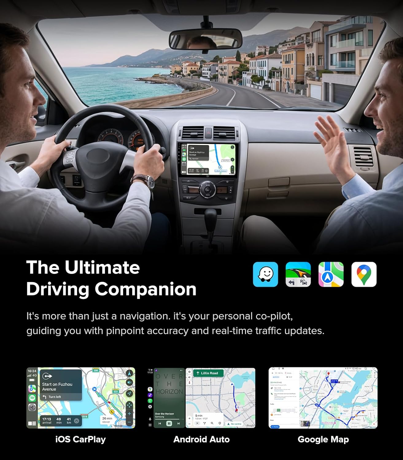 QLED Linux Car Stereo for Toyota Corolla 2008-2013, Fast Boot Wireless CarPlay & Android Auto Touch Screen Radio, Dash Kit Replacement with AHD 1080P Backup Camera, Bluetooth, SWC, AM/FM