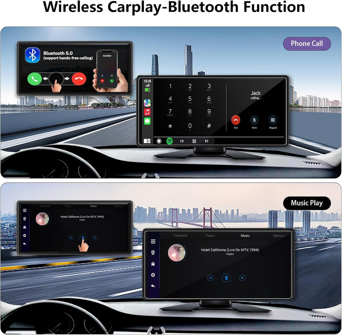 RV Backup Camera System with CarPlay & Android Auto, RVInWest 10.36" Touchable Monitor with Mirror Link DVR Recording + 4 AHD 1080P IP69K Waterproof Night Vision Camera for RV Truck Trailer Bus