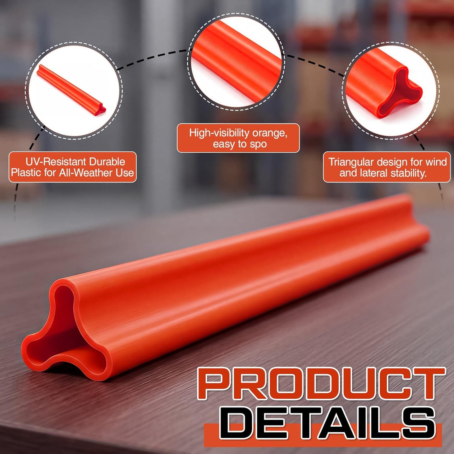 10 Pack Orange Triangle Traffic Wands, 360mm Triangular Safety Stakes, UV Resistant Plastic, Windproof Anti-roll Road Markers for Airport Ground Traffic Control, Road Construction Event