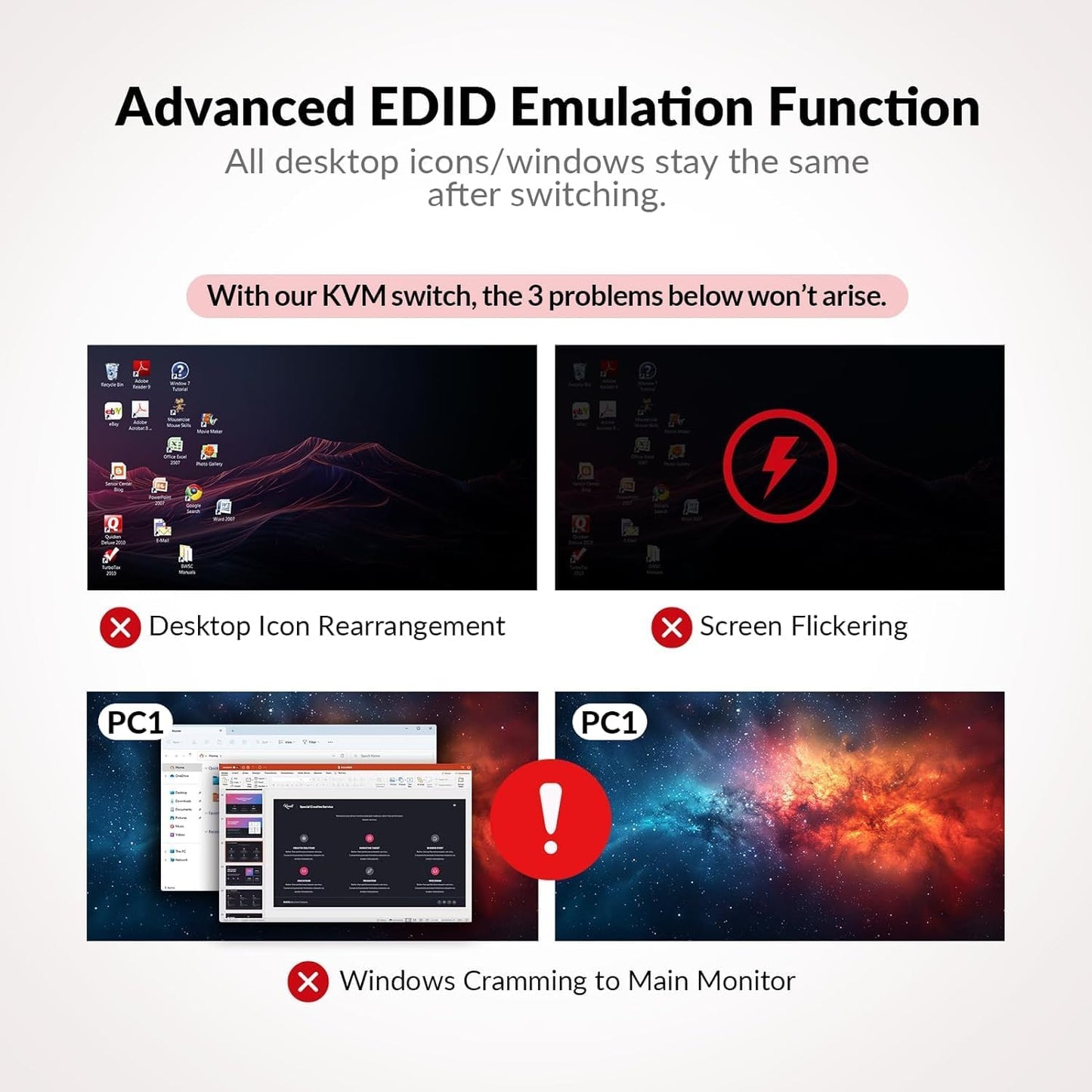 AV Access Dual Monitor KVM Switch: 4K@60Hz, 2K@144Hz, 1080P@240Hz - Effortless Control of 2 Computers, Ultra-Wide Screen Support