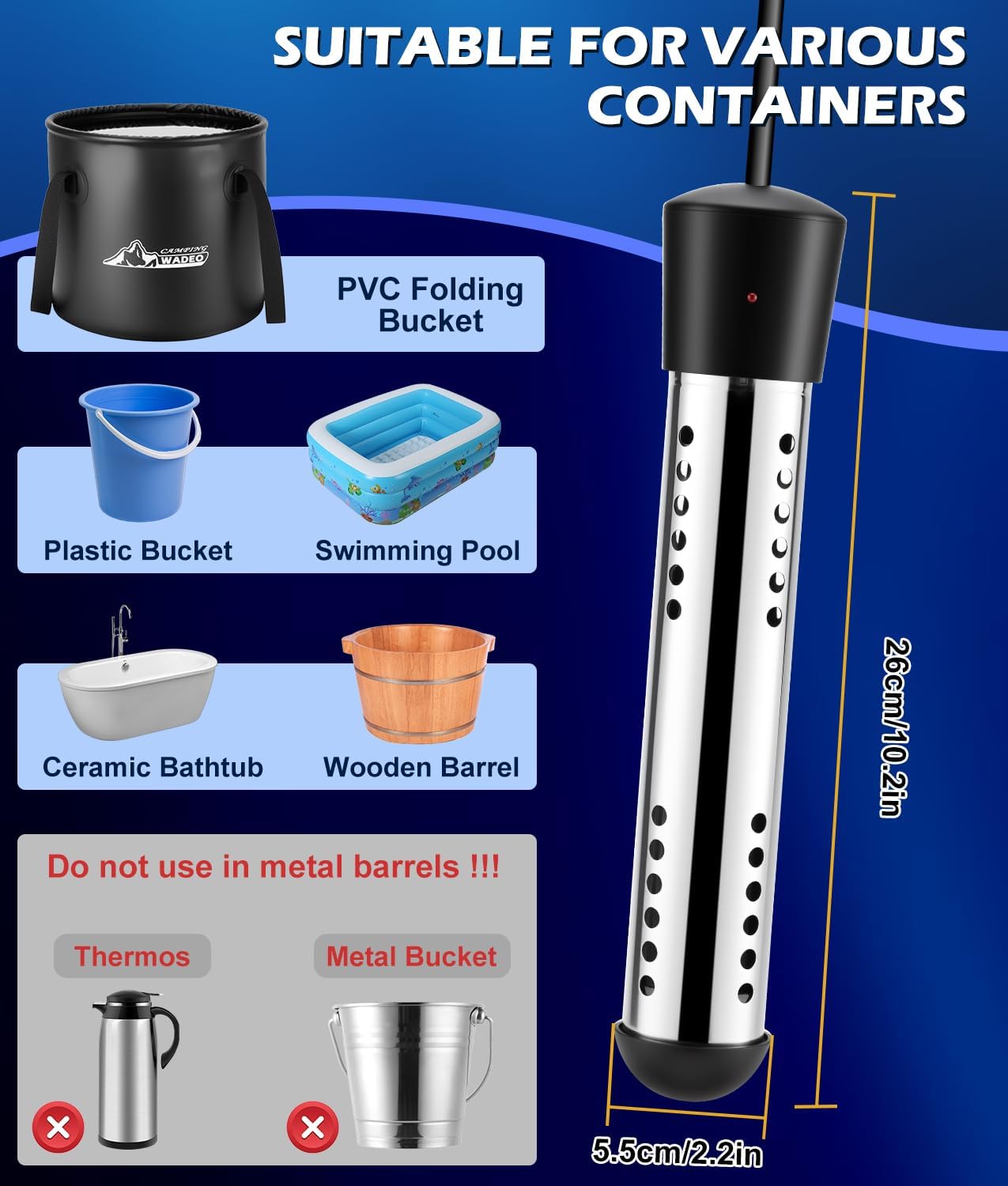 Upgraded Portable Shower for Camping with Heater, Rechargeable Camping Shower with Intelligent LED Display, 5 Gal Foldable Bucket, 4 Spray Modes, Portable Shower for Travel, Pet Bath, Car Washing