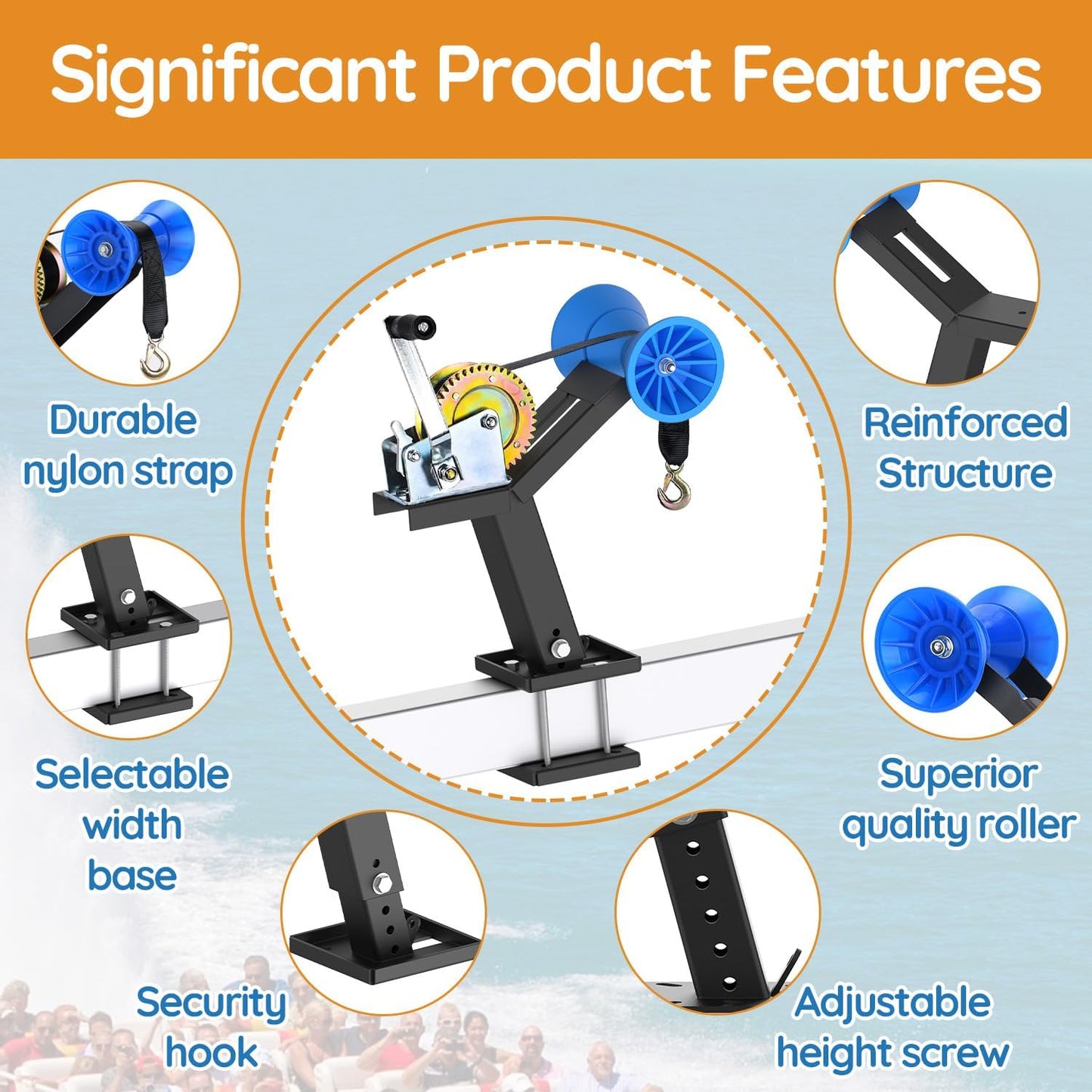 Up & Down Adjustable Boat Trailer Winch Post with 1200lb Towing Winch, Boat Winch Mount for 3" to 4" W x 4" H Trailer Tongue, Boat Winch Stand for Speedboats & Motorboats