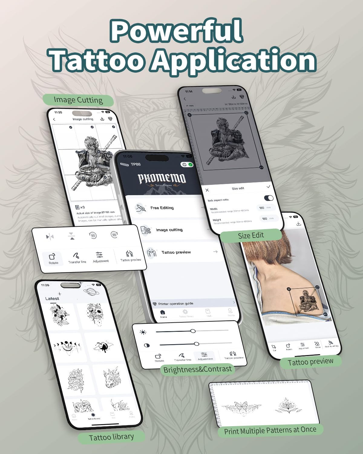 Tattoo Printer Machine,Wireless Tattoo Stencil Printer TP88 (Upgraded), Thermal Printer Tattoo with 10pcs Transfer Paper, Bluetooth Tattoo Stencil