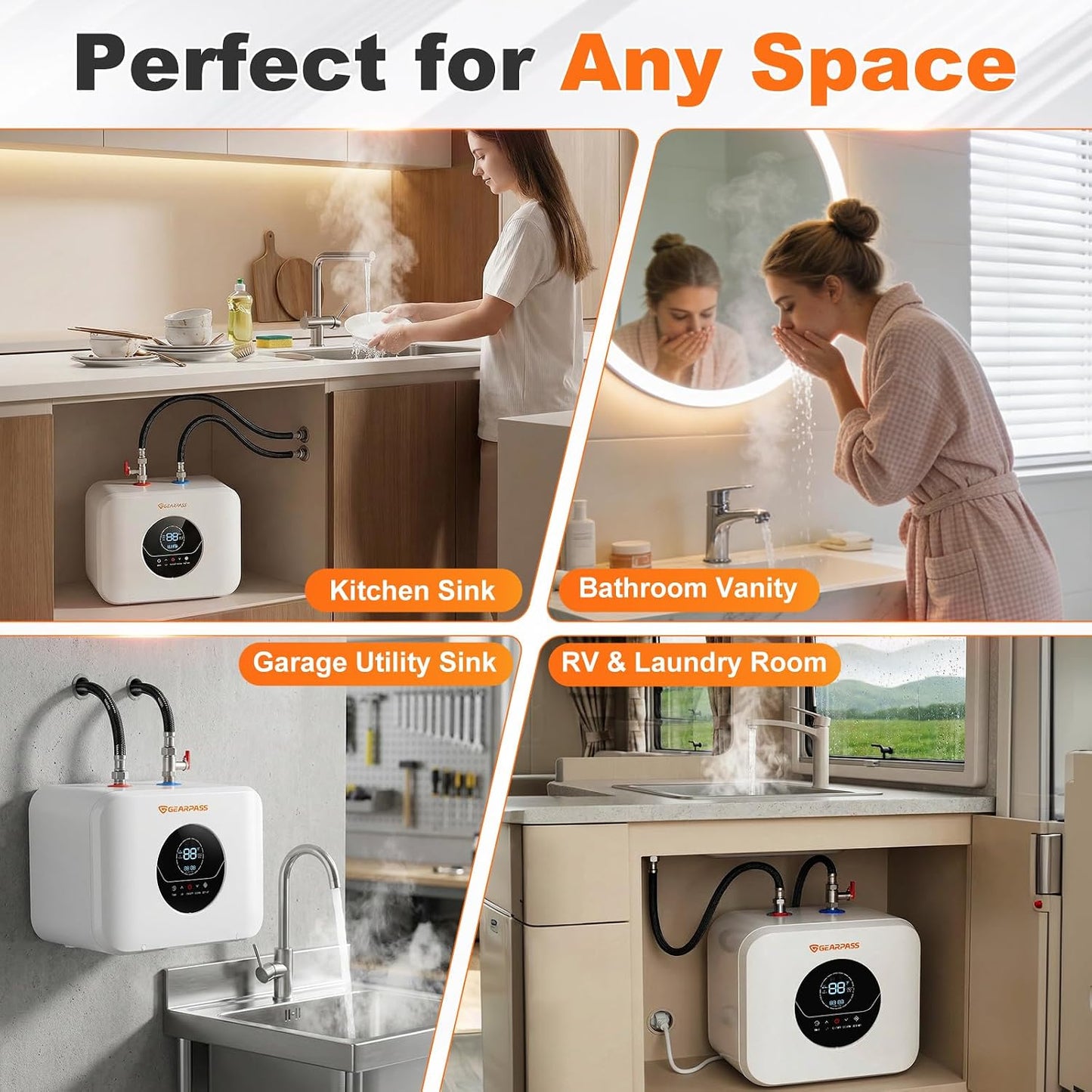4 Gallons Electric Mini Tank Water Heater 120V 1500W, Small Under Sink Water Heater, Adjustable 55–145°F, Fast Heating, CSA Certified, Wall or Floor Mount for Kitchen, Bathroom, RV