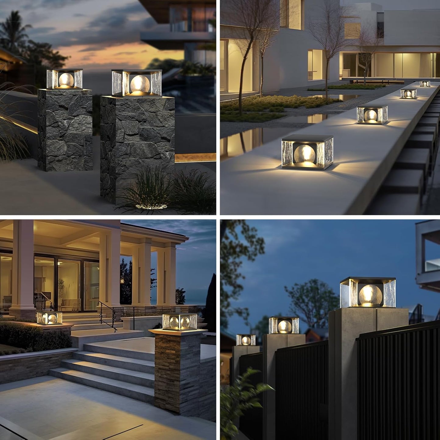 PAKEDANDUN Outdoor Post Light, Modern Pillar Lamps Hard Wired Column Lighting Patio Deck Fence Cap Lights, Warm Luxury 3000K LED IP65 Waterproof High