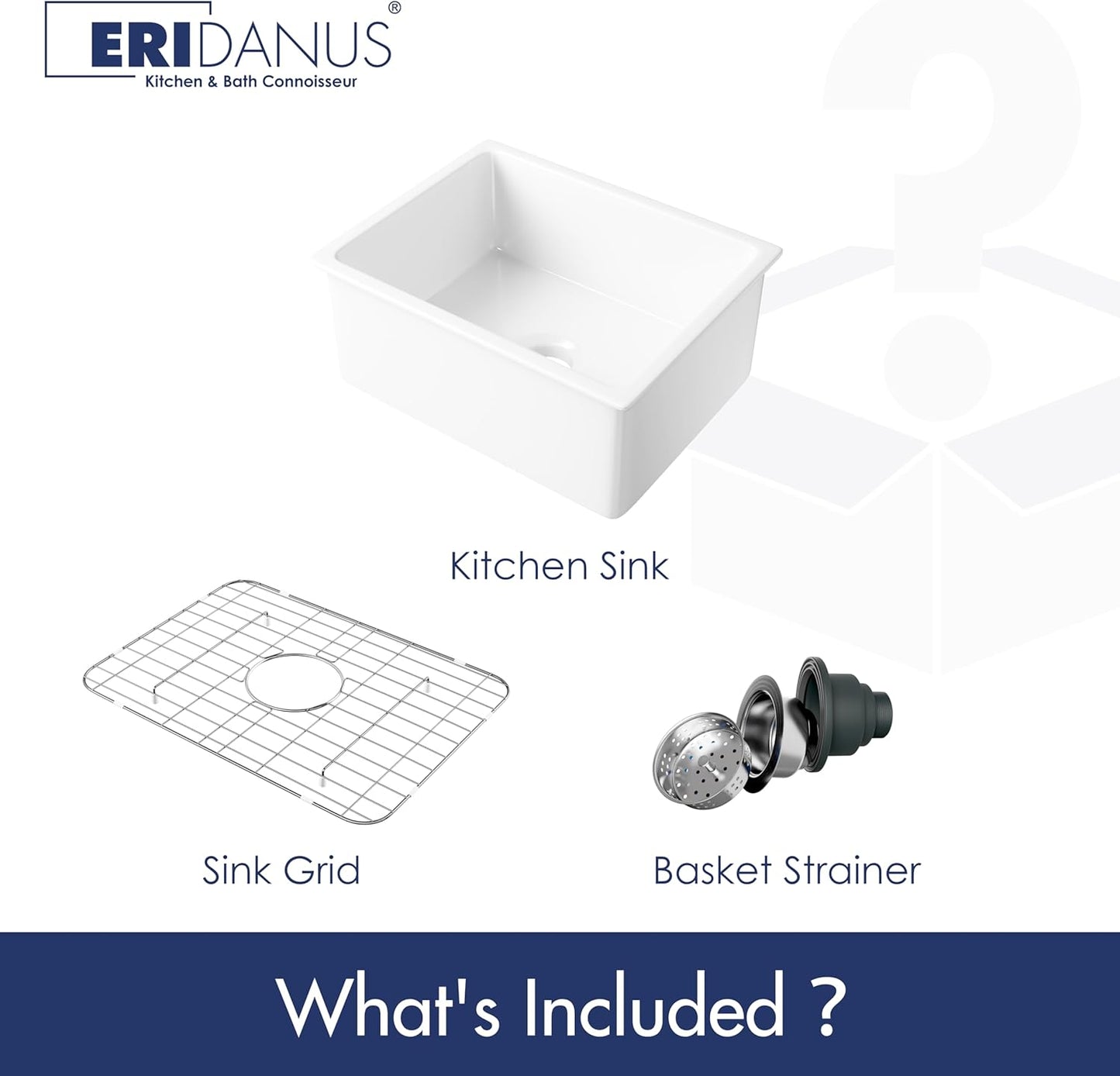 Drop in Kitchen Sink, Eridanus 24'x 18' Undermount Kitchen Sink 24 Inch Fireclay Sink Dual Mount White Kitchen Sink Topmount Deep Single Bowl