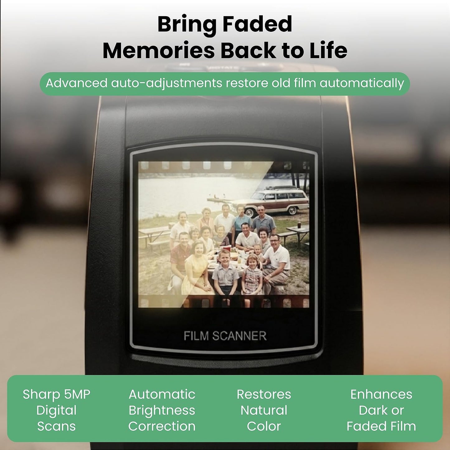 Memory Vault Box Negative Scanner, Converts 135 Film & Slides to Digital | Film scanner converts 35mm Slide & Negatives into JPEG Photos, Slide Scanner with LCD Screen, Auto Enhancement, Easy to Use