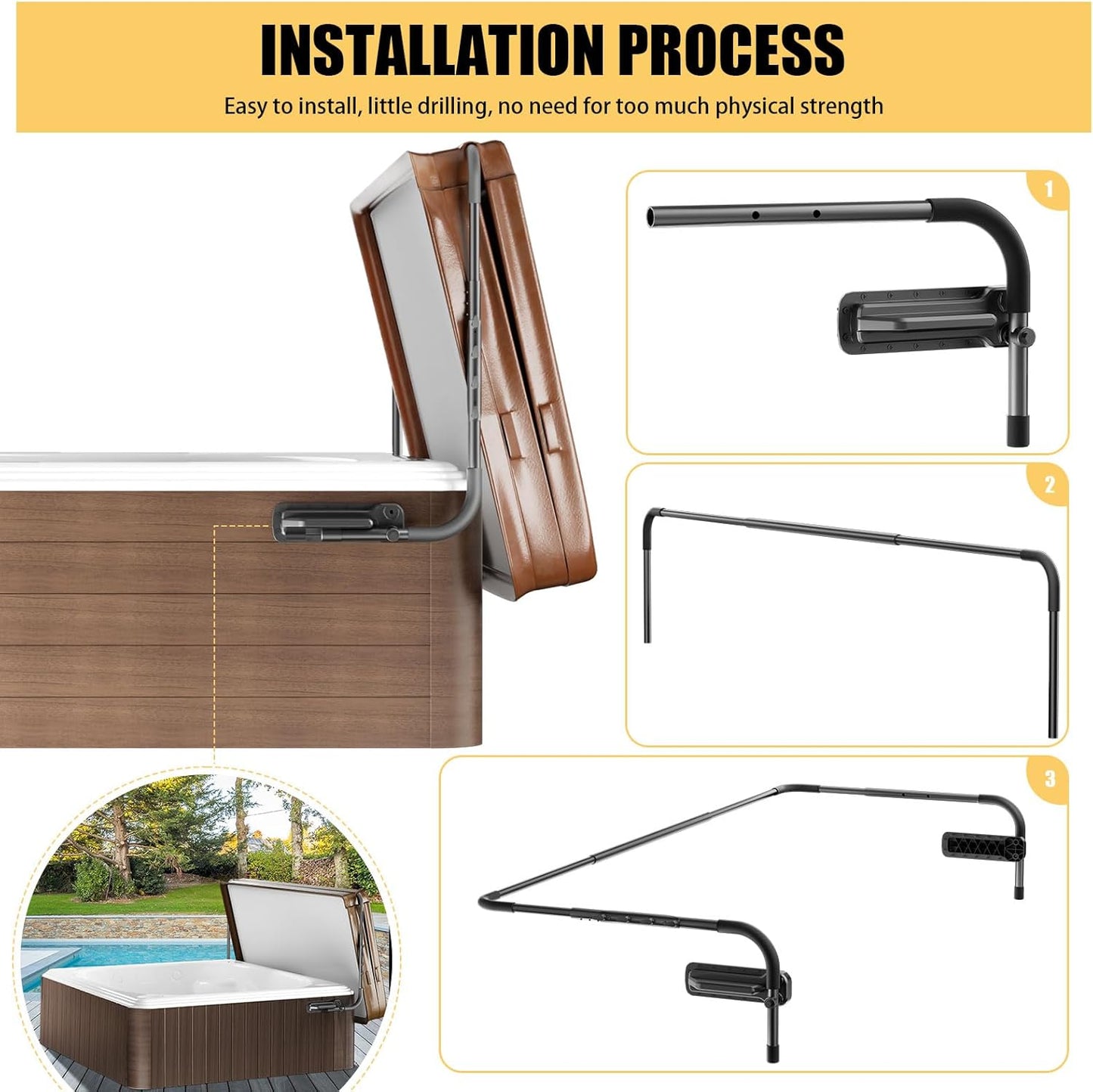 Spa Cover Lifts,Cover Lifts Pivot Top Mount Spa & Hot Tub Cover Lift Removal System,Hydraulic Hot Tub Cover Lift with 4 Hook Towel Rack Fits Most