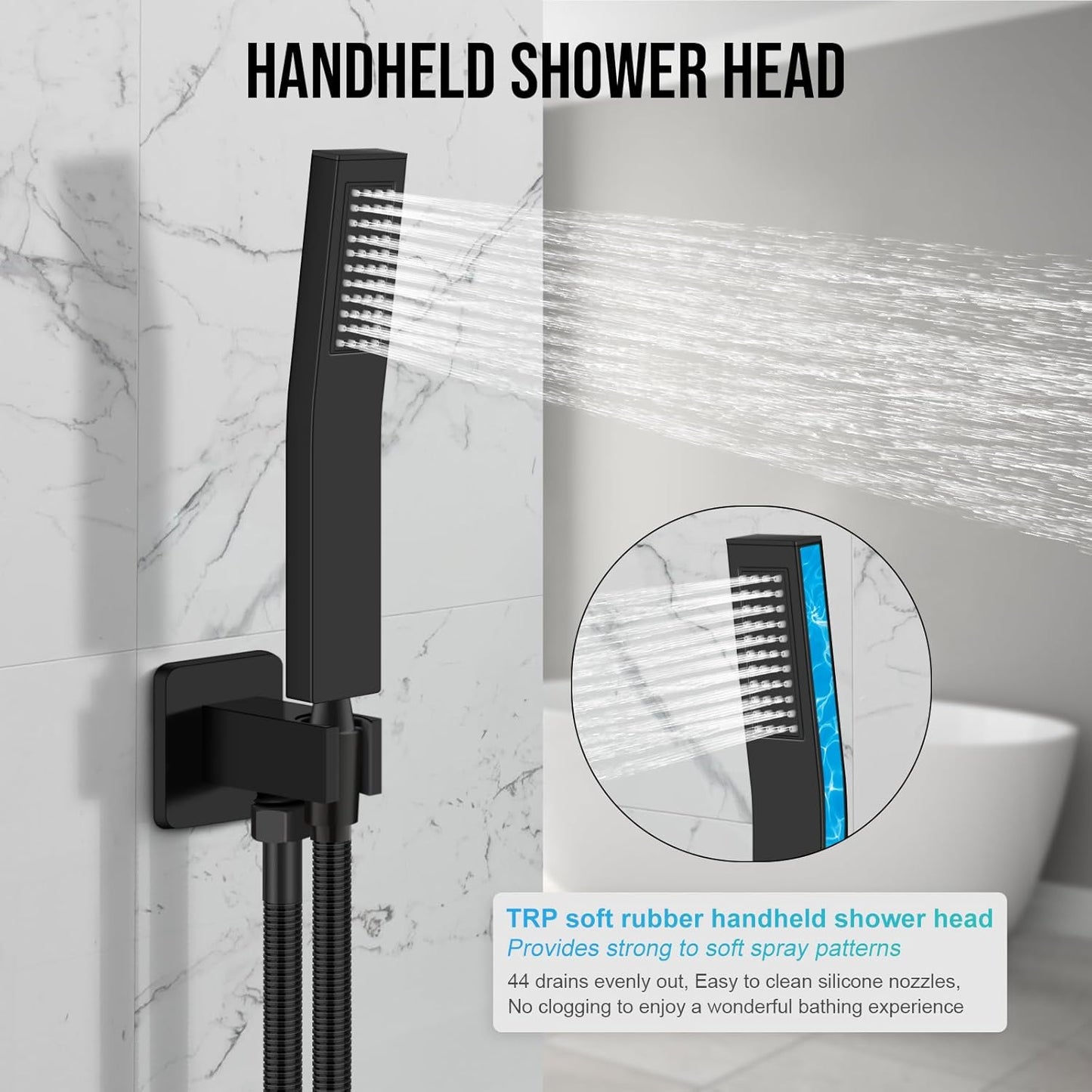 12 Inch Shower Faucet Set, Rainfall Shower System with High Pressure Handheld Shower Head and Square Fixed Shower Head,Spray Wall Mounted Rainfall