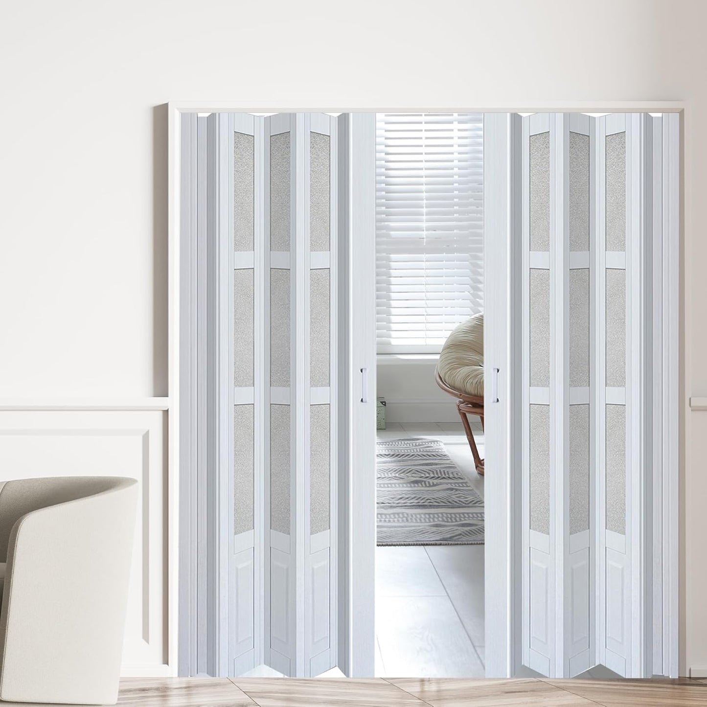 72X80in Double Accordion Door Interior,Folding Doors for Closet with Installation Hardware and Lock, White Multifold Interior Doors