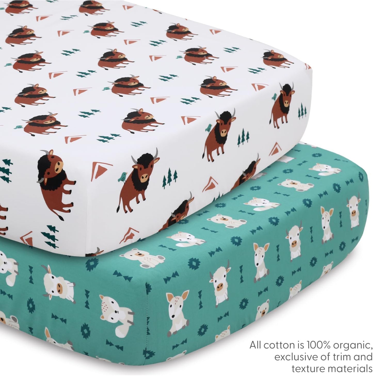 The Peanutshell Woodland Crib Bedding Set for Boys or Girls, 4pc Organic Cotton Crib Comforter Set, Western Woods, Buffalo, Fox, Bear, Deer Nursery