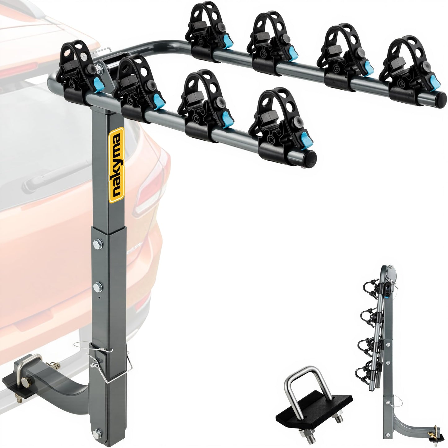 4 Bike Rack Hitch Mount, Heavy Duty Steel Hitch Bike Rack for Car SUV Truck, Anti-Sway Cradle System, Trailer Hitch Bike Carrier Bicycle Rack Fits 2” Receiver