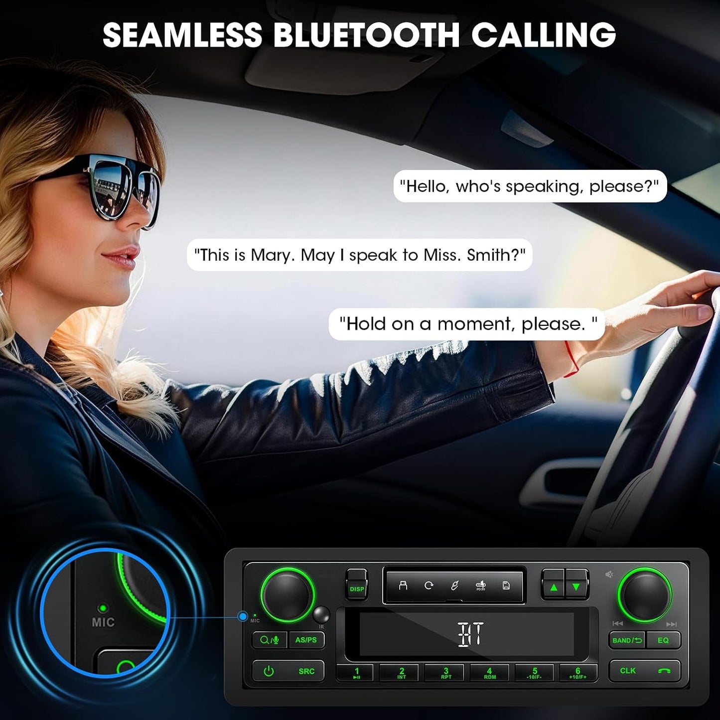 Single Din Retro Bluetooth Radio: European Style Stereo for Classic Cars | HD LCD Display FM AM USB SD AUX-In Type-C Charge Preset EQ 4-CHN Outputs Black