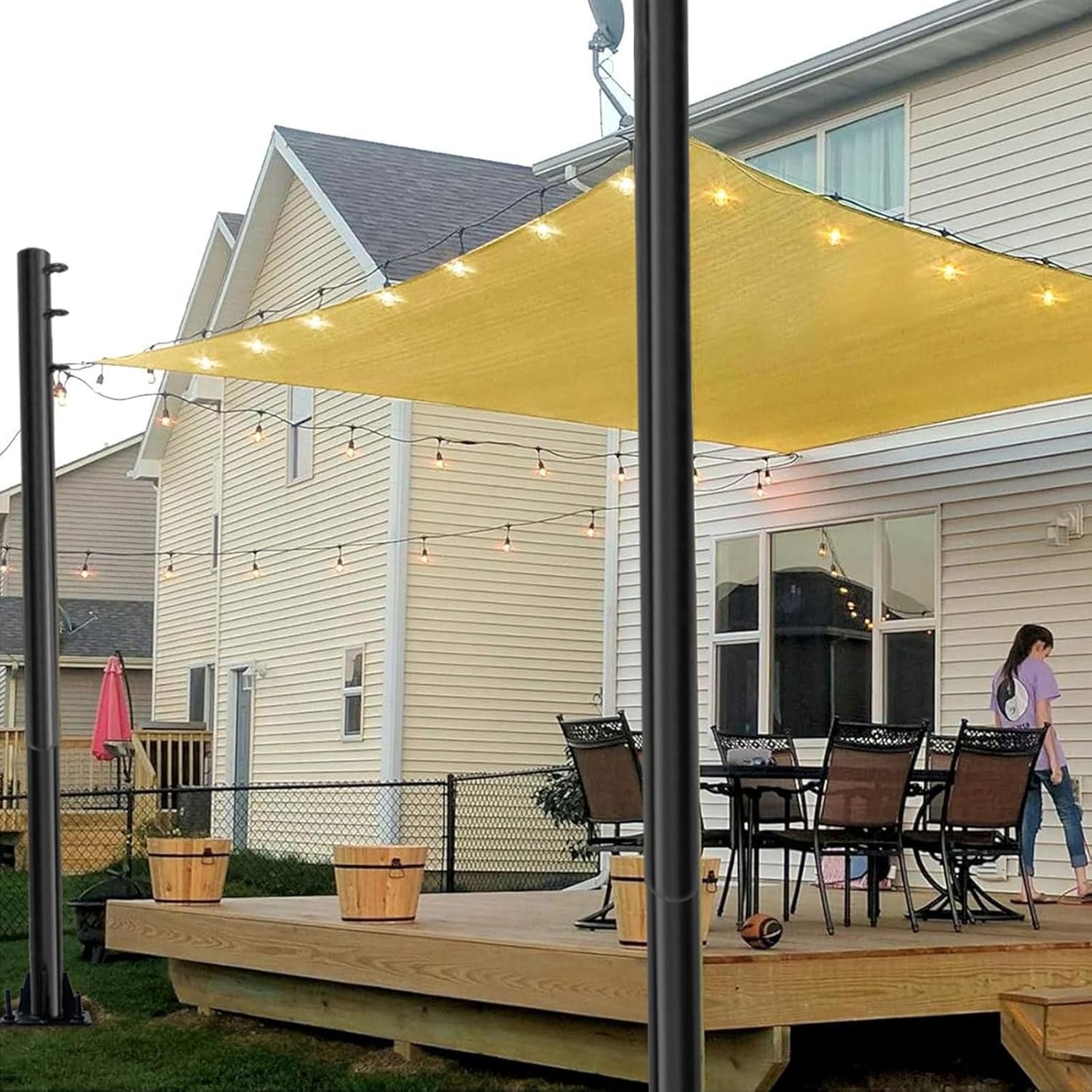 Shade Sail Poles, 11Ft Sun Shade Sail Poles Support Awning Canopy, Outdoor String Light Pole Post Heavy Duty Steel Post Suitable for Garden/Yard/Pool/Patio(Heavy Duty 2.4" Black 1x11Ft Pole)