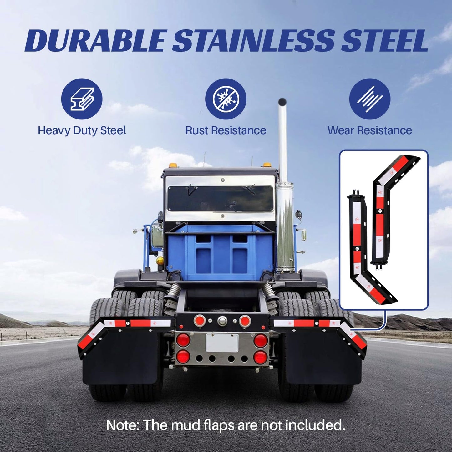 30'' Angled Spring Loaded Mud Flap Hanger Bracket Set, 1-1/8" Bolt Spacing with Reflective Tapes, 2 Pack Black Mudflap Holder for Heavy Duty Semi Trucks