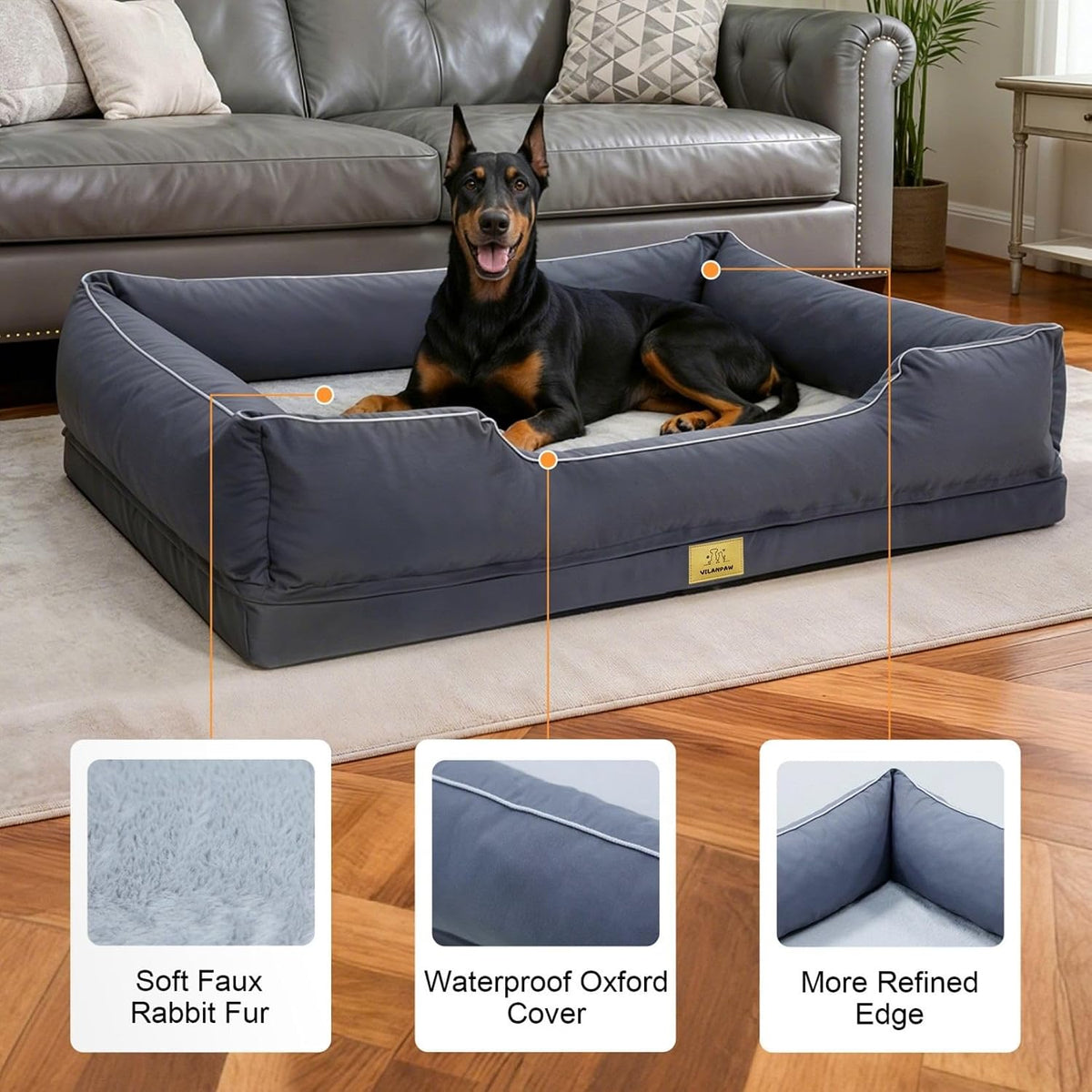 Orthopedic Dog Bed Washable: Giant Dog Cat Bed Waterproof Comfort Bolster Dogs Couch Sofa with Washable Removable Cover, Pet Bed with Nonskid Bottom, Grey 3XL(50.00x37.01x9.45 inch) Gray 3XL(50.00x37.01x9.45 inch)