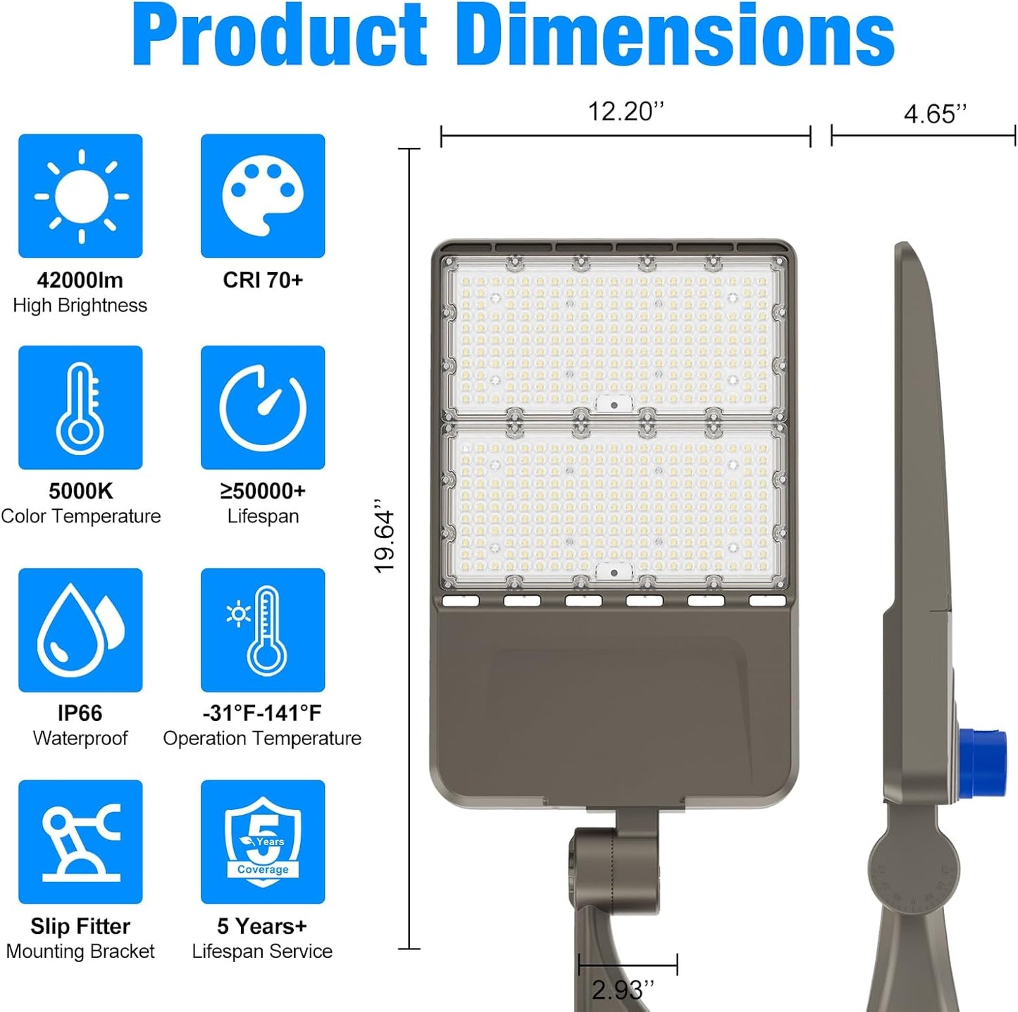 300W LED Parking Lot Lights Adjustable Arm Mount with Photocell 120-277V Waterproof IP66 42000LM 5000K Outdoor